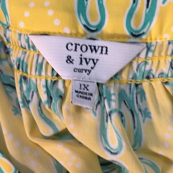 Crown & Ivy Curvy The Icon Yellow Cayo Coco Signature Women’s 1X 3/4 Sleeve - Picture 6 of 7
